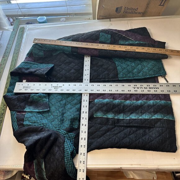 Vtg Womens Jacket Erin Patchwork Large Quilted Texture Turquoise Purple Zip Y2K - Picture 4 of 8
